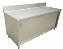 Omcan 24″ x 48″ Worktable with Sliding Door Cabinet and 4″ Backsplash - 43480